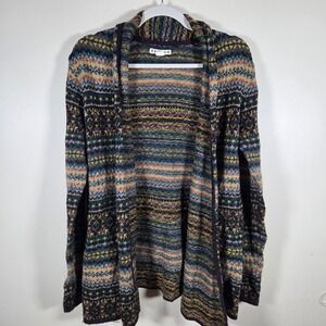 RuffHewn Cardigan Sweater Womens PM Multi Fair Isle Wool Blend Boho Open Front